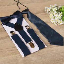 Bow Ties Fashion Children Elastic Suspenders Solid Color Satin Bowtie Set Boys Adjustable Suspender Wedding Kids Clothing Accessories