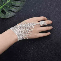 Luksusowe Kryształ Rhinestone Bransoletki Dla Kobiet Bridal Finger Hand Regulowany Slave Chain Bransoletka Wedding Party Biżuteria Prezent
