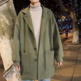 Erkek Yün Karışımları 2021 Sonbahar Kış Moda Tasarımcısı Tasarım Japon Tarzı Katı Renkler Paltolar Tek Göğüslü Uzun Mont