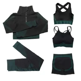 Seamlyoga Set Kobiety Bielizna Sportowe Biustonosz Legginsy Fitnsuit Workout Ubrania Siłownia Dresy Zipper Dres 5/3 / 2szt x0629