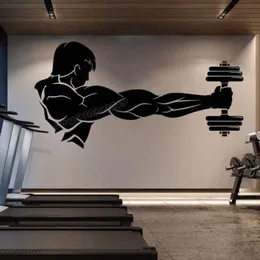 Gym Vinyl Wall Decal Workout Athletic Gym Muscle Fitness Beast Barbell Bodybuilding Healthy Wall Sticker for Gym Decor B264 X0703