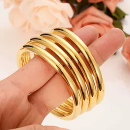 4 Pieces Assemble Wholesale Fashion Dubai Glaze Bangle Jewelry 18 k Fine G/f Gold Dubai Bracelet Africa Arab Items Solid 66mm Q0720