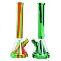 13.9" Beaker Water Pipes Silicone Bongs smoking glass pipe hookah food grade shisha Dab Rig Recycler