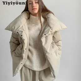 Yiyiyouni Oversized Beskuren Varm Vinter Jacka Bomull Barnad Parka Outwear Solid Casual Tjock Kvinna 211013