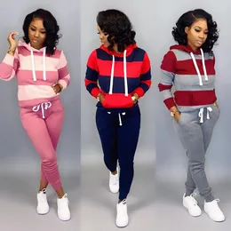 Tvådelad klänning SET Huvtröjor Dragsko Dam Joggingbyxor Plus Size Sweat Suit Dam Sweatsuits Höst Vinter Varm Pullover