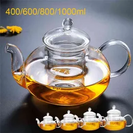 400 / 1000ml Värmebeständig glasblomma Tea Pot Praktisk flaskkopp Pott med Infuser Leaf Herbal Coffee 210724
