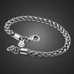 Män 100% 925 Sterling Armband Bangles 3,5 mm 7,5 tums mode Vintage Man Thai Silver Bracelet Smycken