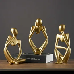 resin home decoration office decor accessories for living room study figures funiture salon Abstract ornaments thinker statue 210607