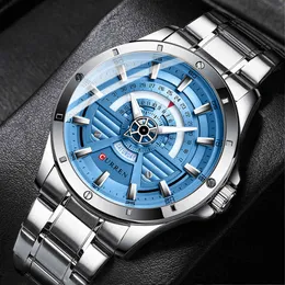 Curren Watches Mens 2020 Modern Quartz Stainless Steel Wristwatches for Male Sier Blue Business Creative Clocks Montre Homme Q0524