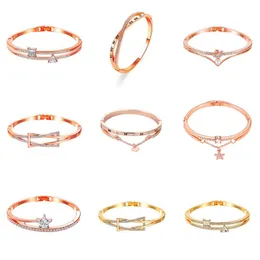 Rose Gold Fashion Women Bracelet Letter Swan Star Crystal Charm Armband för kvinnor Nya kända smycken