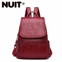 Outdoor Bags Women Leather Backpacks High Quality Female Travel Bagpack Ladies Mochilas School For Girls Preppy Solid Back Pack
