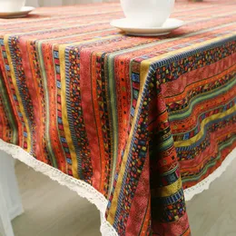 Bohemian Etnisk stil Bomull och linne bordduk Vattentät och oljebeständigt soffbordskåpa Handduks bäddsoffa
