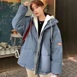 Guilantu Winter Jacket Kobiety płaszcz Gruby Down Bawełna Wyściełane Krótkie Parkas Mujer Plus Size Casual Z Kapturem Bubble Coat Kobieta 210923