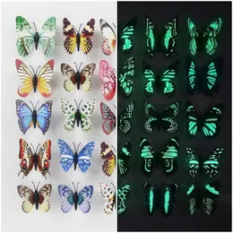 200PCs 3D Luminous Butterfly Wall Stickers Glöd i de mörka dekalerna för hem Barnrum Sovrum Dekoration DIY Art Walls Klistermärke