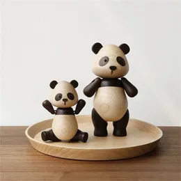 Home Decoration Cute Panda Akcesoria Zwierząt Kreatywny Rękodzieło Drewniane Zabawki Office Desktop Miniatury Prezent Figurki Boże Narodzenie 210811