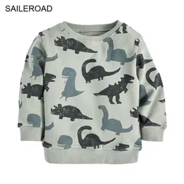 SAILEROAD Dinosaur Print Little Boys O Neck Autumn Thin Sweatshirt for Kids Hoodies Clothes Child Sweatshirts 211111