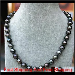 Modische Damen-Halskette mit echten 8–9 mm schwarzen Tahiti-Perlen, 45,7 cm Bjoa5 Hxgsf