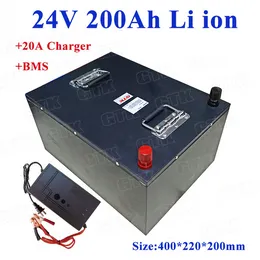 Boîtier métallique 24v 200Ah batterie au Lithium li-ion haute puissance 2000w sans plomb pour moteur de bateau RV énergie éolienne solaire UPS + chargeur 20A
