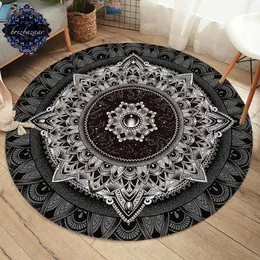 Mandala by Brizbazaar Round Carpet Flower Non-slip Floor MatMysterious Universe Area Rug Gemstone Boho tapetes para casa sala 210727