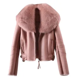 Женская меховая подделка 2021 зимняя куртка настоящая пальто цельная кожа воротник искренний кожаный ягненка
