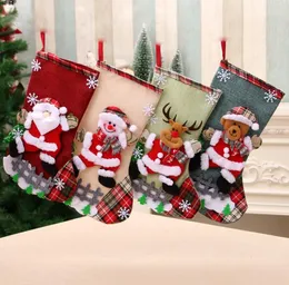 Julgran Strumpor Snögubbe Elk Mönster Santa Claus Present Candy Sock Bag Hängsmycke Xmas Dekoration Träd Hängande Strumpor Sn2945