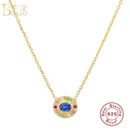 BOAKO Rainbow CZ Round Pendant 925 Sterling Silver Necklaces For Women Jewelry Chain Choker Necklace Collares Bijoux Collars Q0531