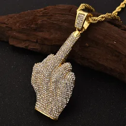 Rhinestone Men Necklace Ice Out Cubic Cyrkon Hip Hop Finger Zwierzęta Wisiorek Złoto Srebrny Kolor Charm Chain Biżuteria Q0531