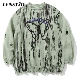 Lenstid Homens Hip Hop Hip Jumper Blusas Borboleta Tinta Graffiti Streetwear Harajuku Outono Hipster Oversized Casual Pullovers 210813