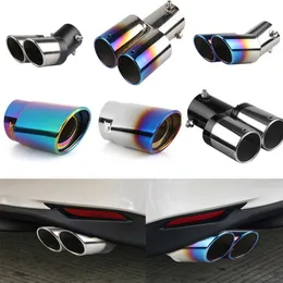 Universal Auto Muffler Silencer Dual Outlet Car Exhaust Tip Stainless Steel Slant Rolled Edge Black/Silver Anti-resistance Repai