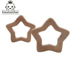 10pcs 아기 Teether 수제 너도밤 나무 나무 별 teether teether toys diy 공예 펜던트 씹을 수있는 젖꼭지 체인 액세서리 211106