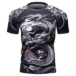 3D-tryck T-shirt Män Gym Kompression T-Mäns Dragon's Flight Kortärmad Rash Guard MMA BJJ Tops T-210629