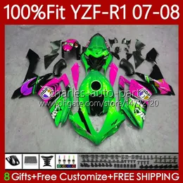 Oem karosseri 100% passform för yamaha yzf-r1 yzf1000 yzf r 1 1000 cc 07-08 moto body 91no.176 yzf r1 1000cc yzfr1 07 08 yzf-1000 2007 2008 Injicering Mold Fairing Kit Shark Green