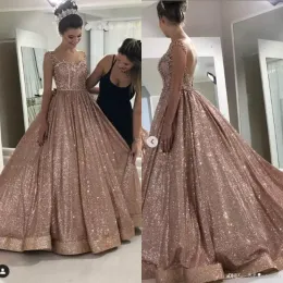 Gold Sparkly Sequins Prom Dresses A Line Chiffon Straps Floor Length Custom Made Evening Gown Formal Ocn Wear Vestidos