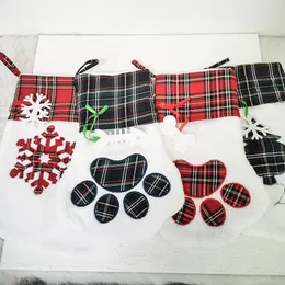 Men's Large High Quality Christmas Stocking Pet Dog Plaid Paw Santa Socks Candy Sock Bags Festival Gift Bag Decor