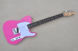 Fabriksanpassad rosa elektrisk gitarr med rosewood fretboard, krom hårdvara, vit pickguard, kan anpassas