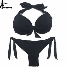 Eonar Bikini Solidne stroje kąpielowe Kobiety Push Up Set Brazylijski Cut / Classic Bottom Garnitury kąpielowe Sexy Plus Size Swimwear 211120