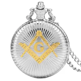 MASONO DE BRONZE PRATA G FREE MASON MANOMONRY Design Antigo Men Antique Relógio de bolso de quartzo analógico Com presente de corrente de colar