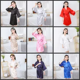 Kids Satin Rayon Solid Kimono Robe Bathrock Barn Nattklänning För Spa Party Bröllop Födelsedag 70 Y2