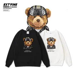 Extfine Winter Men Biker Bear Bluza Bluza Drukowane Bluzy Baggy Bluzy Korea KPOP Hiphop 210813