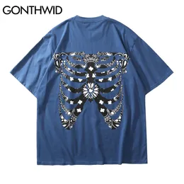 Gonthwid 티셔츠 힙합 홉 반매 페이즐리 패턴 두개골 인쇄 짧은 소매 Tshirts Streetwear 패션 하라주쿠 코튼 탑 C0315