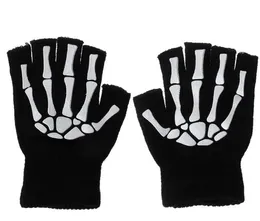 Guanti da lavoro a maglia caldi per guanti da mezze dita in acrilico solido per adulti Guanti da polso antiscivolo con stampa di pinze per la testa di scheletro umano GC729