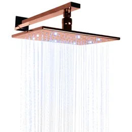 ローズゴールド28x18cmバスルームシャワーヘッドLED 3色の温度変化する壁マウントシャワーの降雨
