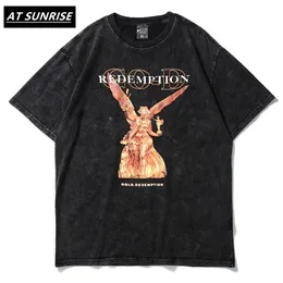 Hip Hop Siyah Sıkıntılı T Gömlek Erkekler Koyu Streetwear Tshirt Harajuku Yaz Kısa Kollu T-shirt Pamuk Gevşek Tops Tees 210317