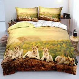 Zestawy pościeli Lion Comforter Przypadki Custom Design White kołdra Poduszka poduszka 203 * 230 cm Pełny Twin Double King Size Bedclothes