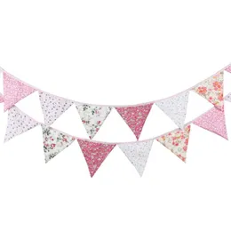 Party Decoration Nordic Style Flower Flag Pennant Vintage Cotton Tyg Bunting Banner Garland för födelsedagsbröllop hem