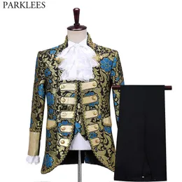 Men's Stylish Floral Jacquard Suits Gothic Style Palace Aristocrat Suit Men Palace Court Prince Halloween Cosplay Party Costume X0909
