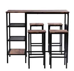 Bedroom Furniture Rectangular Disassembly and Assembly P2 Board Iron Taupe Wood Surface Black Iron Bracket Three Storage Layers 1 Table 4 Chairs Dining Chair Set