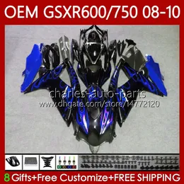 Injektionsform för Suzuki Body GSXR 600 750 CC 600CC 750CC GSXR600 K8 GSX-R750 88NO.175 GSXR-600 GSXR-750 08 09 10 GSXR750 GSX-R600 2008 2009 OEM Fairing Blue Flames