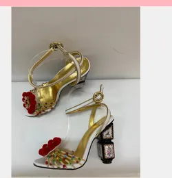 Vintage Kadın Gladyatör Sandalet Tıknaz Topuk Parti Ayakkabı Bayanlar Düğün Ayakkabı Yaz Çiçekler Sandal Kristal Saplama Yüksek Topuklu Elmas Pompaları