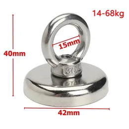 Freeshipping Strong Kraftfull Round Neodym Magnet Hook Salvage Magnet Havsfiskeutrustning Hållare Dra Monteringspott med Ring 4 Storlekar